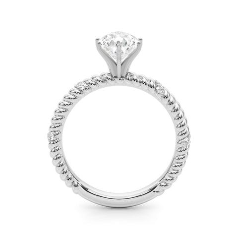 Silver Pear Solitaire Twisted Band Prong Set Engagement Ring