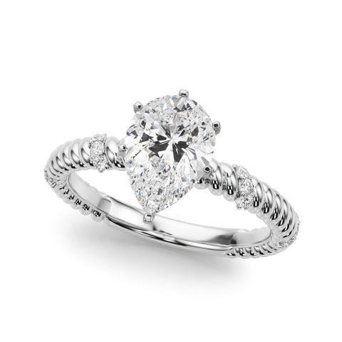 Silver Pear Solitaire Twisted Band Prong Set Engagement Ring