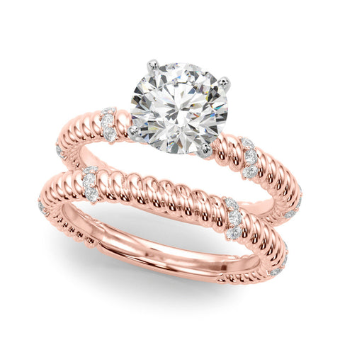Rose gold Round Solitaire Twisted Band Prong Set Engagement Ring