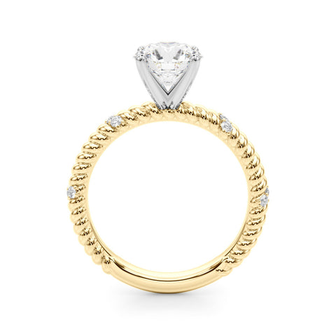 Yellow gold Round Solitaire Twisted Band Prong Set Engagement Ring