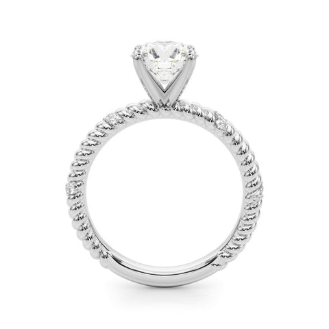 Silver Round Solitaire Twisted Band Prong Set Engagement Ring