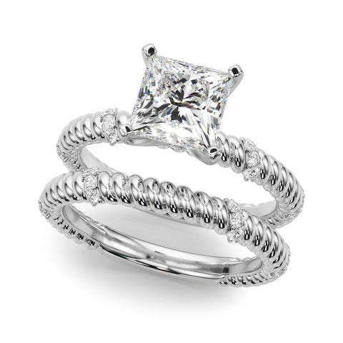 Platinum Princess Solitaire Twisted Band Prong Set Engagement Ring