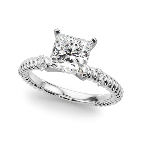 Platinum Princess Solitaire Twisted Band Prong Set Engagement Ring