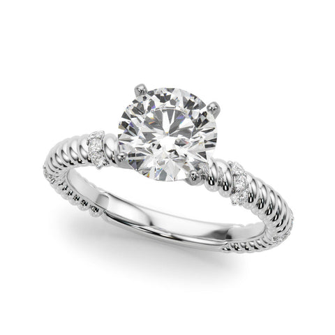 Silver Round Solitaire Twisted Band Prong Set Engagement Ring
