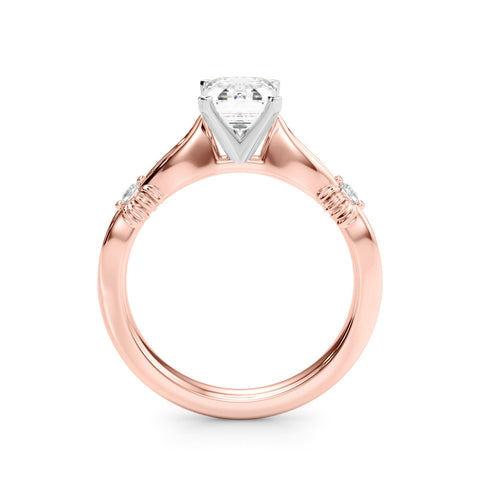 Rose gold Emerald Solitaire Diamond Twisted Band with Four-Prong Setting