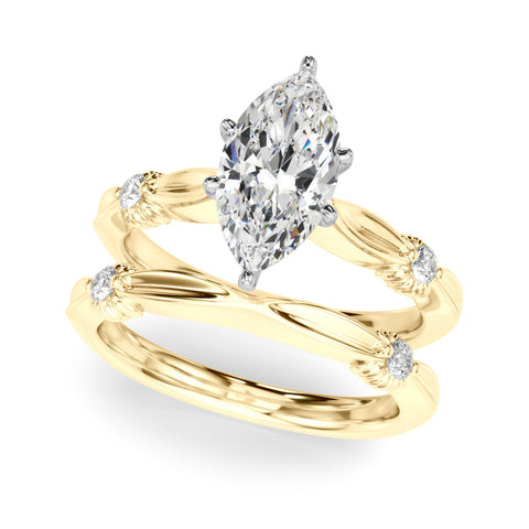 Yellow gold Marquise Solitaire Diamond Twisted Band with Four-Prong Setting
