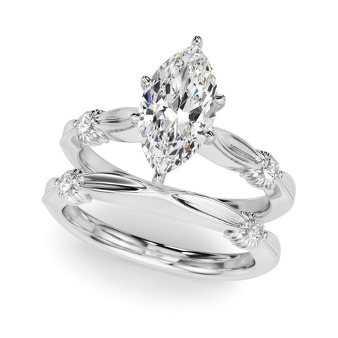 White gold Marquise Solitaire Diamond Twisted Band with Four-Prong Setting