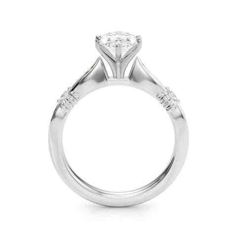 White gold Marquise Solitaire Diamond Twisted Band with Four-Prong Setting