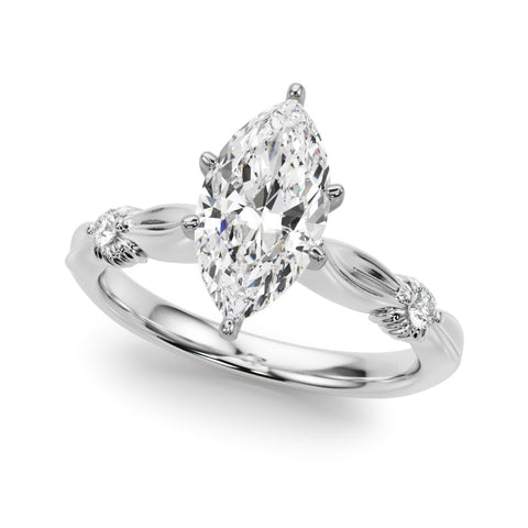 White gold Marquise Solitaire Diamond Twisted Band with Four-Prong Setting