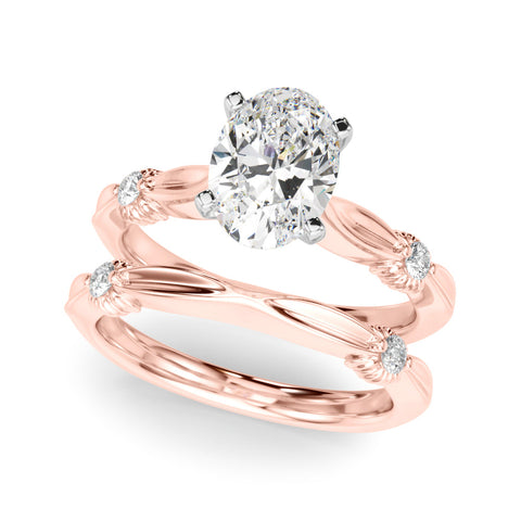 Rose gold Oval Solitaire Diamond Twisted Band with Four-Prong Setting