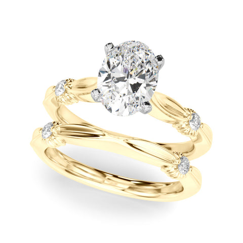Yellow gold Oval Solitaire Diamond Twisted Band with Four-Prong Setting