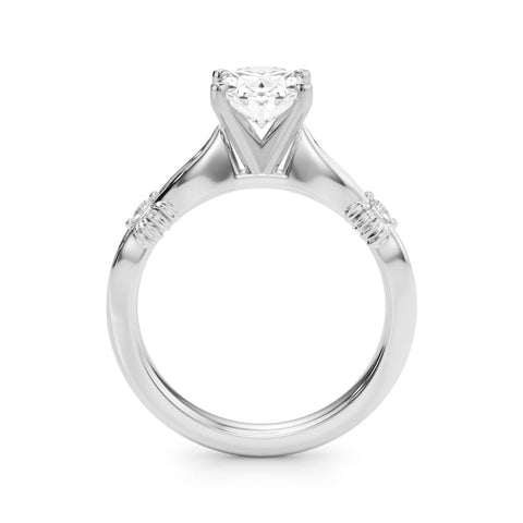 White gold Oval Solitaire Diamond Twisted Band with Four-Prong Setting