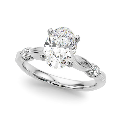 White gold Oval Solitaire Diamond Twisted Band with Four-Prong Setting