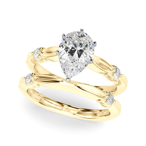 Yellow gold Pear Solitaire Diamond Twisted Band with Four-Prong Setting