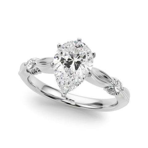 White gold Pear Solitaire Diamond Twisted Band with Four-Prong Setting