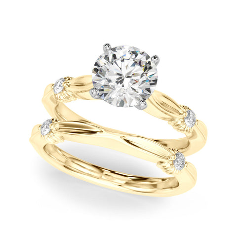 Yellow gold Round Solitaire Diamond Twisted Band with Four-Prong Setting