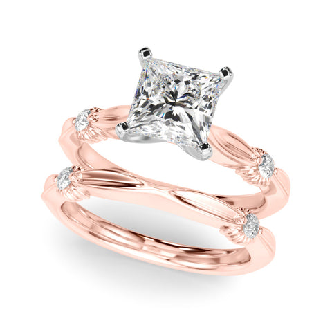 Rose gold Princess Solitaire Diamond Twisted Band with Four-Prong Setting