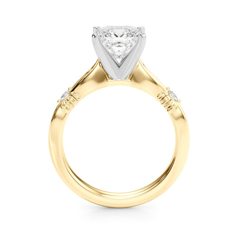 Yellow gold Princess Solitaire Diamond Twisted Band with Four-Prong Setting