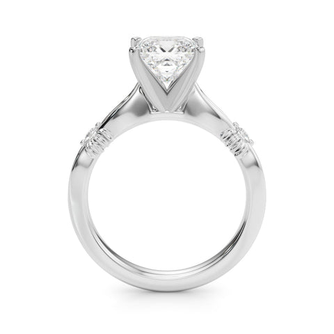 White gold Princess Solitaire Diamond Twisted Band with Four-Prong Setting