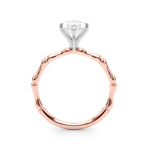 Rose gold Marquise Solitaire Diamond Ring with Bamboo Band and Four-Prong Setting