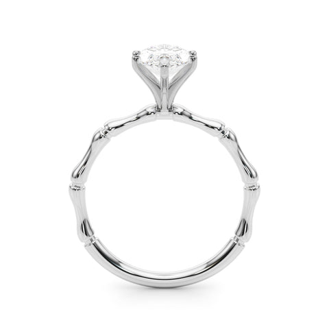 White gold Marquise Solitaire Diamond Ring with Bamboo Band and Four-Prong Setting