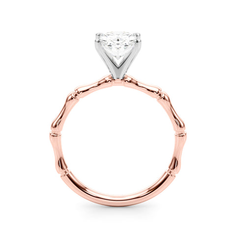 Rose gold Oval Solitaire Diamond Ring with Bamboo Band and Four-Prong Setting