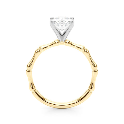 Yellow gold Oval Solitaire Diamond Ring with Bamboo Band and Four-Prong Setting