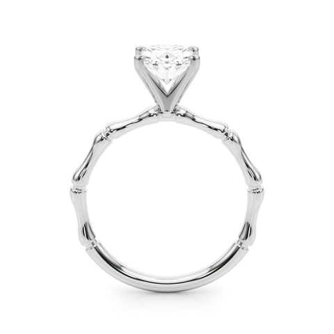 Platinum Oval Solitaire Diamond Ring with Bamboo Band and Four-Prong Setting