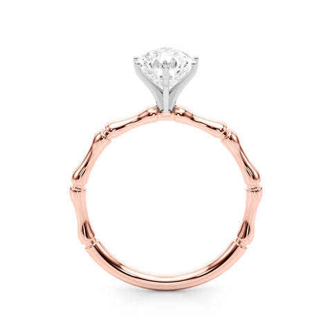 Rose gold Pear Solitaire Diamond Ring with Bamboo Band and Four-Prong Setting