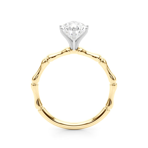 Yellow gold Pear Solitaire Diamond Ring with Bamboo Band and Four-Prong Setting