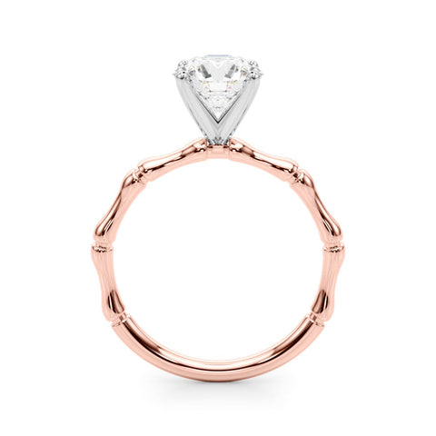 Rose gold Round Solitaire Diamond Ring with Bamboo Band and Four-Prong Setting