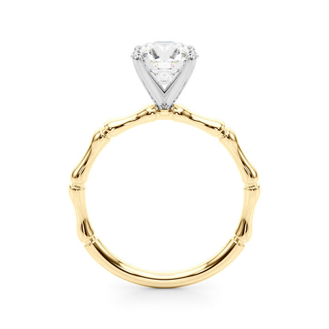 Yellow gold Round Solitaire Diamond Ring with Bamboo Band and Four-Prong Setting