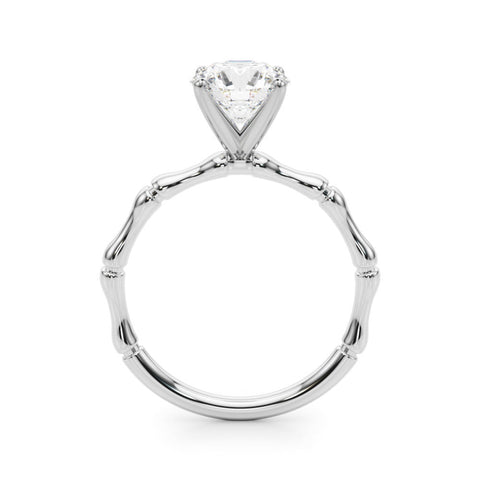 White gold Round Solitaire Diamond Ring with Bamboo Band and Four-Prong Setting