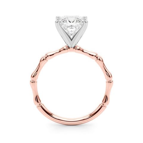 Rose gold Princess Solitaire Diamond Ring with Bamboo Band and Four-Prong Setting