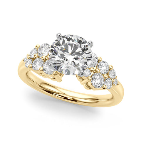 Yellow gold Cushion Cluster Diamond Engagement Ring with Pavé Band and Four-Prong Setting