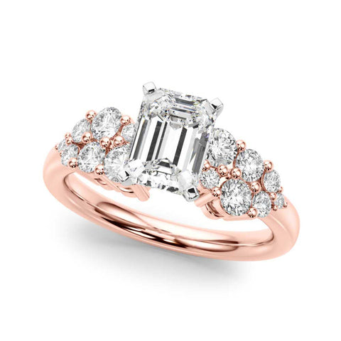 Rose gold Emerald Cluster Diamond Engagement Ring with Pavé Band and Four-Prong Setting