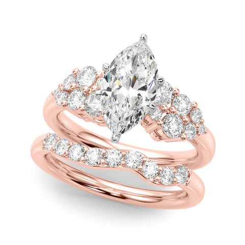 Rose gold Marquise Cluster Diamond Engagement Ring with Pavé Band and Four-Prong Setting
