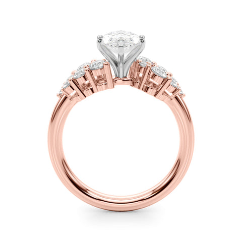 Rose gold Marquise Cluster Diamond Engagement Ring with Pavé Band and Four-Prong Setting
