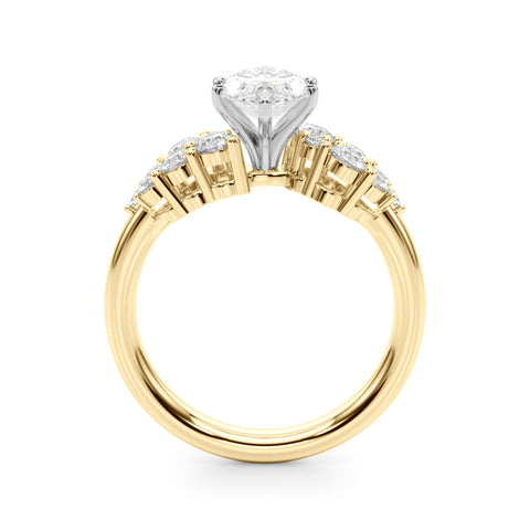 Yellow gold Marquise Cluster Diamond Engagement Ring with Pavé Band and Four-Prong Setting