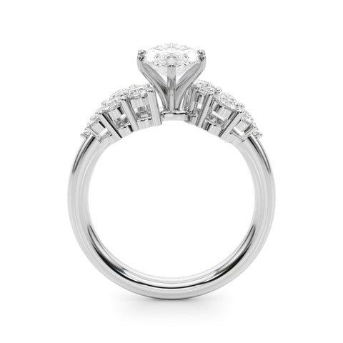 Platinum Marquise Cluster Diamond Engagement Ring with Pavé Band and Four-Prong Setting