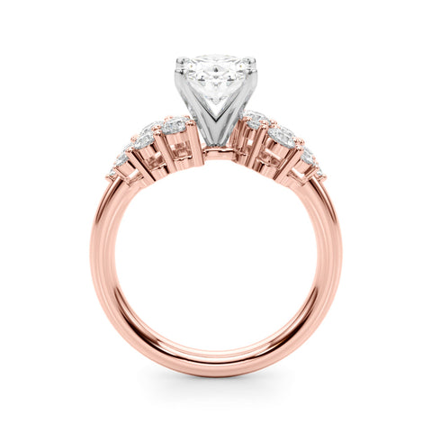 Rose gold Oval Cluster Diamond Engagement Ring with Pavé Band and Four-Prong Setting