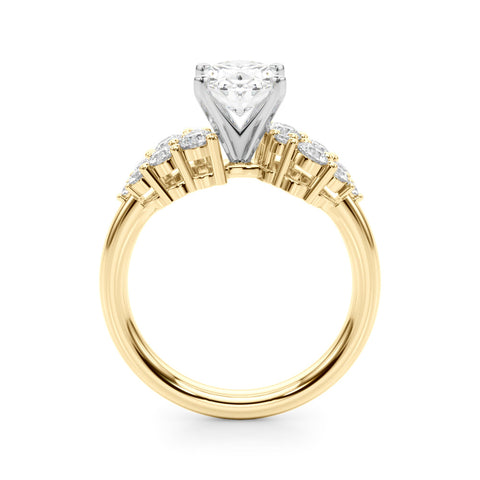 Yellow gold Oval Cluster Diamond Engagement Ring with Pavé Band and Four-Prong Setting