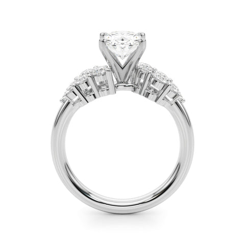 Platinum Oval Cluster Diamond Engagement Ring with Pavé Band and Four-Prong Setting