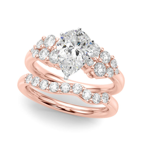 Rose gold Pear Cluster Diamond Engagement Ring with Pavé Band and Four-Prong Setting