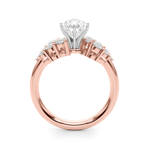 Rose gold Pear Cluster Diamond Engagement Ring with Pavé Band and Four-Prong Setting