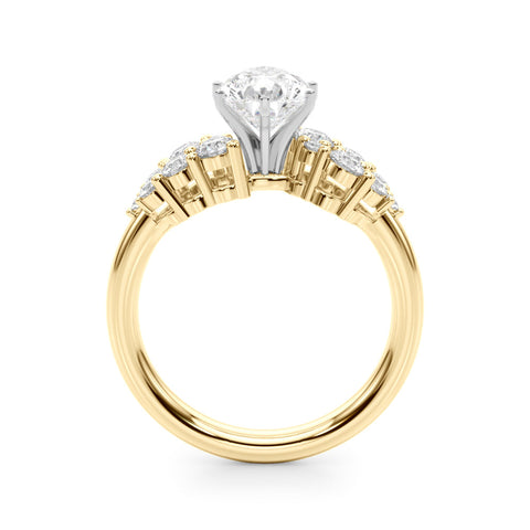 Yellow gold Pear Cluster Diamond Engagement Ring with Pavé Band and Four-Prong Setting