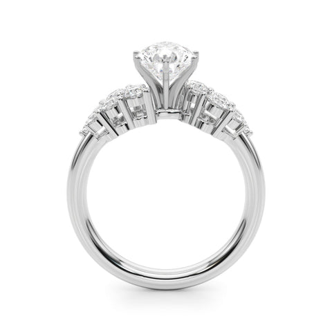 Silver Pear Cluster Diamond Engagement Ring with Pavé Band and Four-Prong Setting