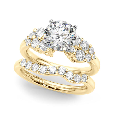 Yellow gold Heart Cluster Diamond Engagement Ring with Pavé Band and Four-Prong Setting