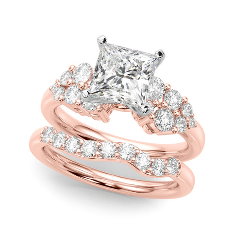Rose gold Princess Cluster Diamond Engagement Ring with Pavé Band and Four-Prong Setting