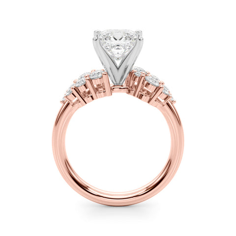 Rose gold Princess Cluster Diamond Engagement Ring with Pavé Band and Four-Prong Setting